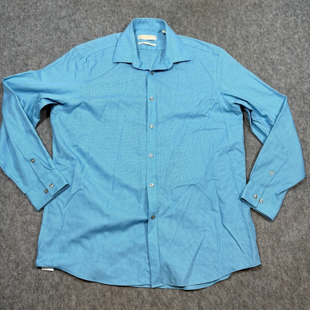 Michael Kors MK Dress‎ Shirt Men's Top Size 34/35 Blue Regular Fit Long Sleeves